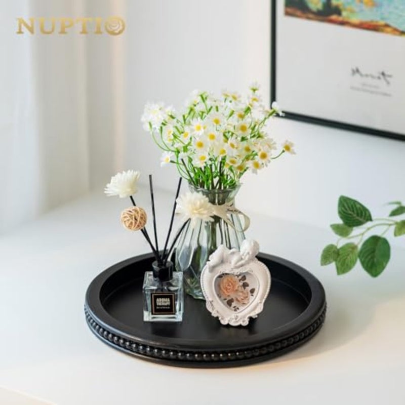 Wooden Round Tray Black: 30cm Large Coffee Table Trays with Beaded Edges Modern - Centerpiece for Ottoman Home Decor Kitchen Living Room Dining Bedroom - Image 3