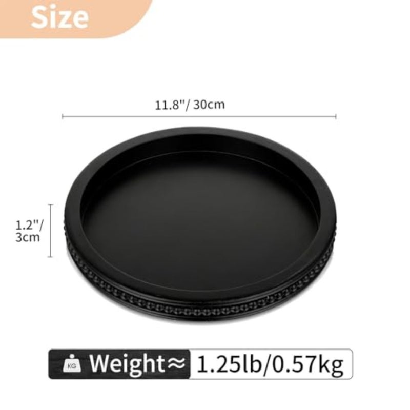 Wooden Round Tray Black: 30cm Large Coffee Table Trays with Beaded Edges Modern - Centerpiece for Ottoman Home Decor Kitchen Living Room Dining Bedroom - Image 4