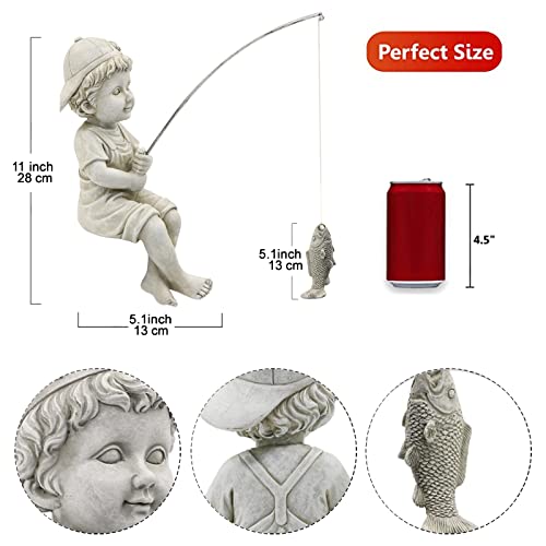 Goodeco Fisherboy Statue Garden Decor - 11" Little Fishing Guy for Koi Pond or Waterfalls, Poolside Statue with Glow in Dark Pebbles Included, Great Gifts for Mom, Women or Birthdays, Gift Ideas - Image 4