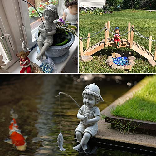 Goodeco Fisherboy Statue Garden Decor - 11" Little Fishing Guy for Koi Pond or Waterfalls, Poolside Statue with Glow in Dark Pebbles Included, Great Gifts for Mom, Women or Birthdays, Gift Ideas - Image 5