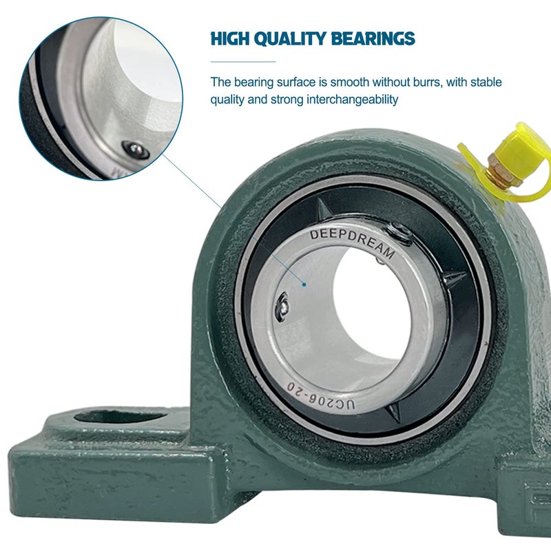 DEEPDREAM 2 Pcs UCP206-20 Pillow Block Bearing 1-1/4" inch Mounted Pillow Block Bearings Chrome Steel Bearings with 1 1/4" Bore Self Alignment - Image 3