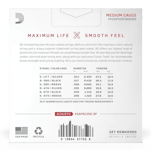 D'Addario DAddario Acoustic Guitar Strings XS Phosphor Bronze Coated XSAPB13563P Medium Gauge 1356 6String Set Pack of 3 - Image 3