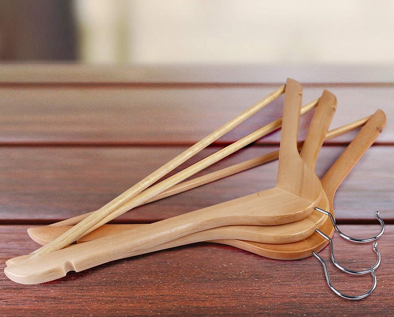 ZEPOLI - Wooden Suit Hangers - Premium Wood with Notches & Chrome Swivel Hook for Dress Clothes, Coats, Jackets (36 Pack, Beige) - Image 3