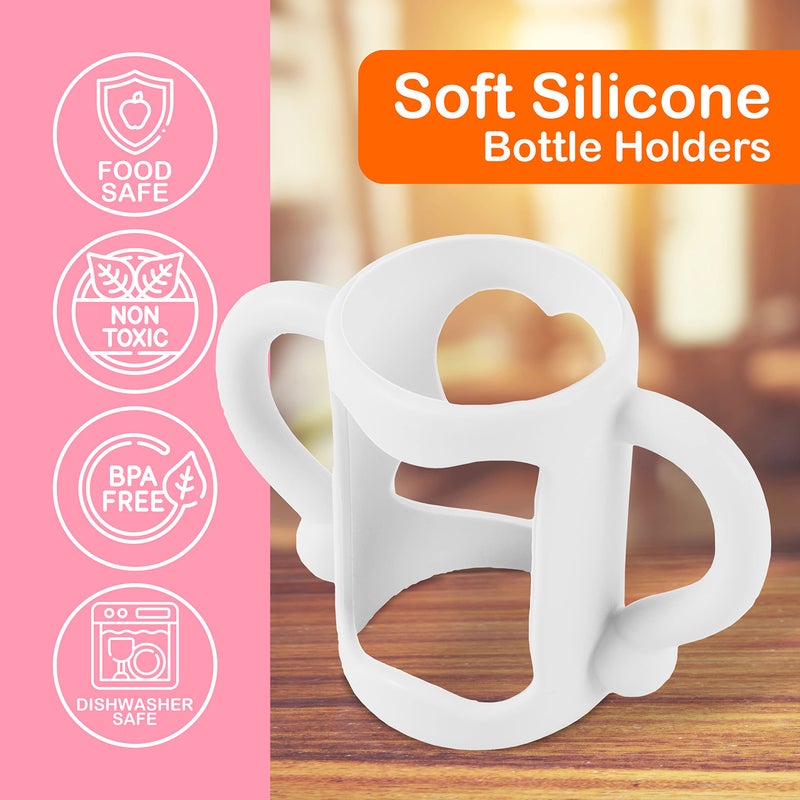 TonGass (3-Pack) Bottle Handles for Dr Brown Baby Bottles with Easy Grip Handles to Hold Their Own Bottle - BPA-Free Soft Silicone (White Pink Orange) - Image 3