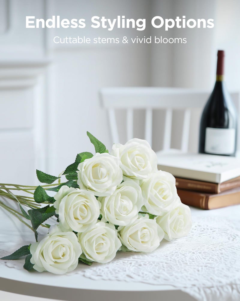 InnoGear 100 Pcs White Roses Artificial Flowers, Fake Velvet Silk Rose Bulk Faux Flower for Decoration DIY Wedding Centerpieces Proposal Bridal Bouquets Shower Party Home Floral Decor (100, White) - Image 3