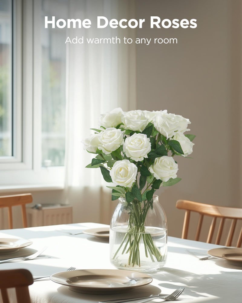 InnoGear 100 Pcs White Roses Artificial Flowers, Fake Velvet Silk Rose Bulk Faux Flower for Decoration DIY Wedding Centerpieces Proposal Bridal Bouquets Shower Party Home Floral Decor (100, White) - Image 4