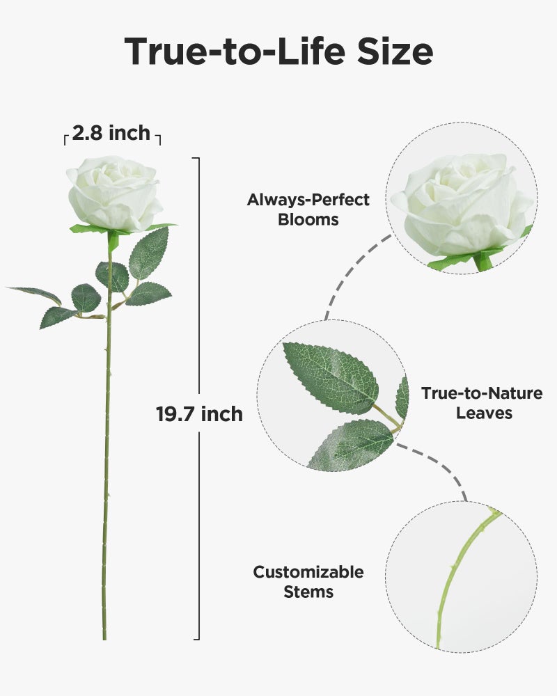 InnoGear 100 Pcs White Roses Artificial Flowers, Fake Velvet Silk Rose Bulk Faux Flower for Decoration DIY Wedding Centerpieces Proposal Bridal Bouquets Shower Party Home Floral Decor (100, White) - Image 2
