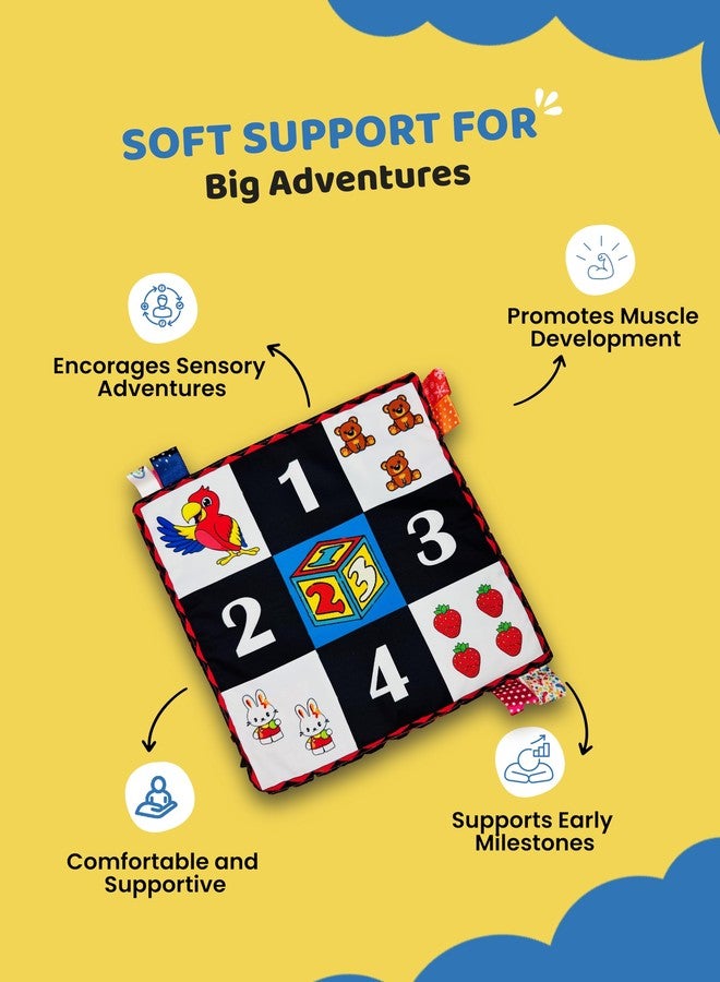 بساط وقت الاستلقاء على البطن من هابلاب كيت - قماش عالي التباين لتحفيز البصر للأطفال - بساط أنشطة حسية ناعم مع علامات تصدر صوت خشخشة | لعبة تعليمية مبكرة، لعبة أطفال بالأبيض والأسود، من عمر 0 إلى 1 سنة - Image 4