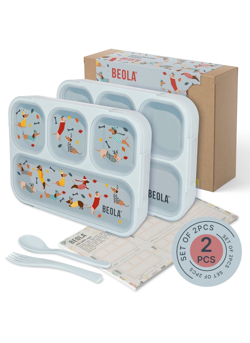 BEOLA Set of  2 Lunch Boxes for Kids Adults, Lunch Bento with Magnetic Meal Planner, Doxie Dots Set of 2  - Image 1
