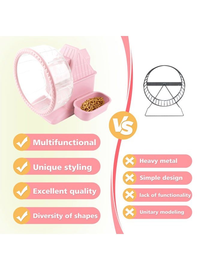 NATURE Ann Silent Hamster Wheel 7Inch Multifunctional Hamster Wheel Quite Running Spinner Wheel Accessories with Food Bowl Water Bottle for Hamsters Dwarf Gerbil Hedgehog Chinchilla (Pink) - Image 2