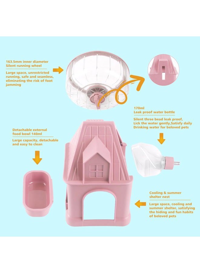 NATURE Ann Silent Hamster Wheel 7Inch Multifunctional Hamster Wheel Quite Running Spinner Wheel Accessories with Food Bowl Water Bottle for Hamsters Dwarf Gerbil Hedgehog Chinchilla (Pink) - Image 3