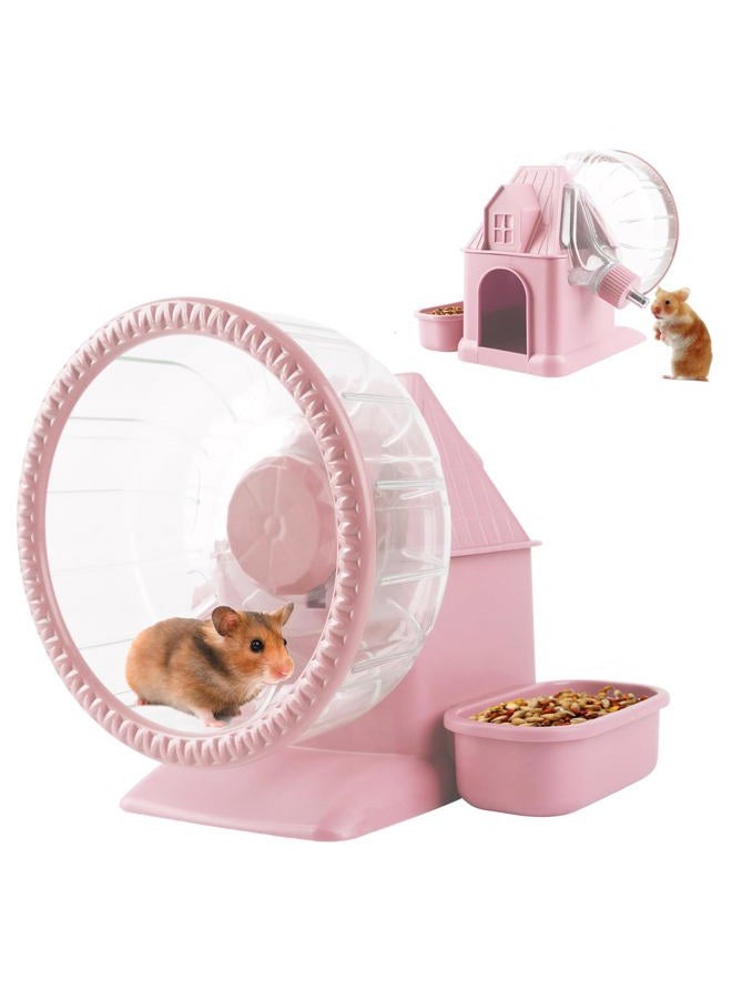 NATURE Ann Silent Hamster Wheel 7Inch Multifunctional Hamster Wheel Quite Running Spinner Wheel Accessories with Food Bowl Water Bottle for Hamsters Dwarf Gerbil Hedgehog Chinchilla (Pink) - Image 1