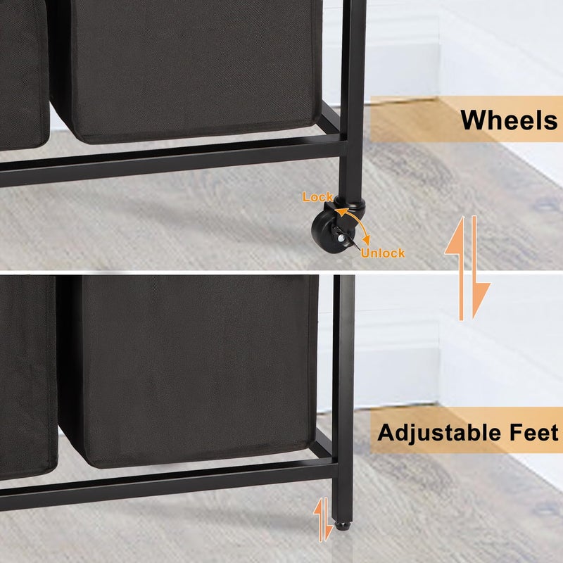 Timberer Laundry Hamper, Laundry Sorter, Rolling Laundry Basket with Wheels, 2 Shelves, 18 Gal(68L), Pull-Out and Removable Oxford Fabric Bags, for Laundry Room, Black and Rustic Brown - Image 5