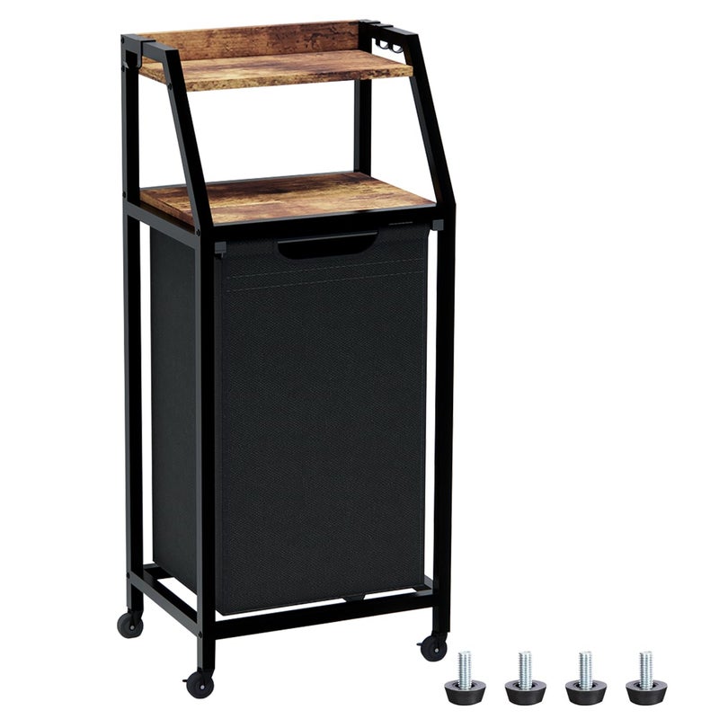 Timberer Laundry Hamper, Laundry Sorter, Rolling Laundry Basket with Wheels, 2 Shelves, 18 Gal(68L), Pull-Out and Removable Oxford Fabric Bags, for Laundry Room, Black and Rustic Brown - Image 1