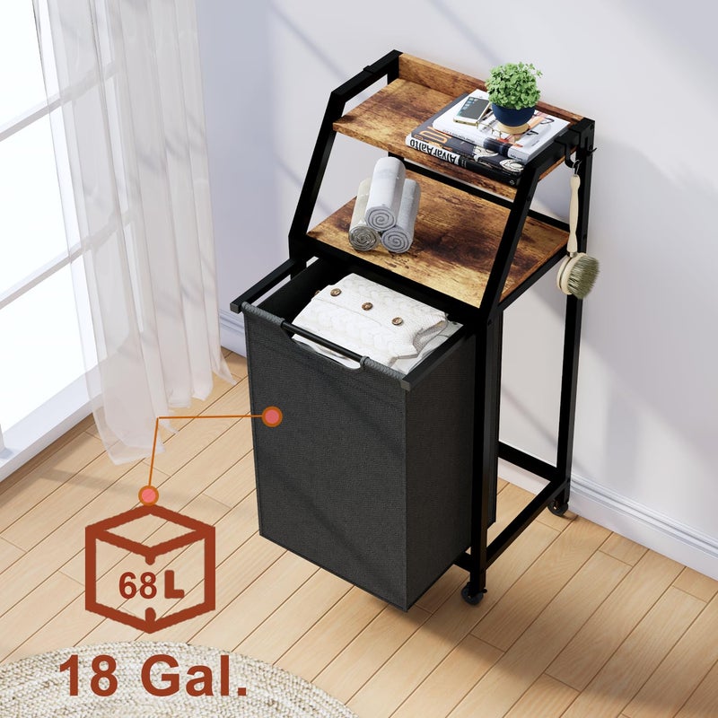 Timberer Laundry Hamper, Laundry Sorter, Rolling Laundry Basket with Wheels, 2 Shelves, 18 Gal(68L), Pull-Out and Removable Oxford Fabric Bags, for Laundry Room, Black and Rustic Brown - Image 2