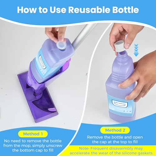 DrFlito Upgraded Refillable Bottle for Swiffer® Wet Jet™ Mop – 1250ml /42.3 FL OZ, Leak-Proof HDPE Solution Refill Bottle with 8 Silicone Gaskets & 1 Funnel,Easy Install for Use with Any Cleaning Solution - Image 4