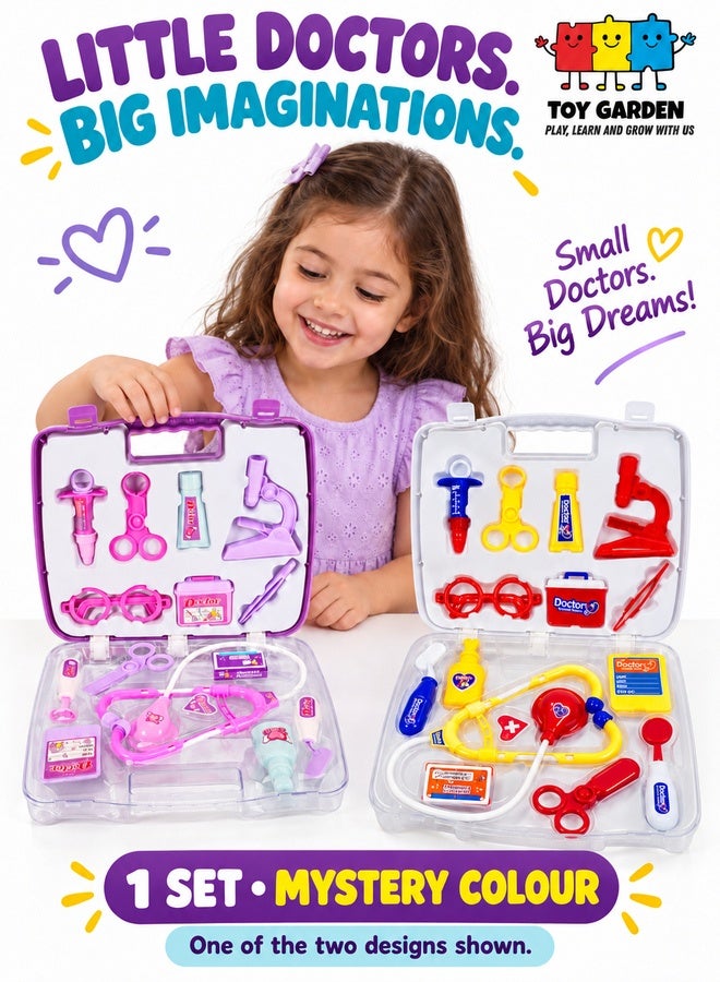 حديقة الألعاب عنوان تحسين محركات البحث (SEO) طقم أزياء وأدوات الطبيب للأطفال من TOY GARDEN - مجموعة طبية مكونة من 13 قطعة للعب التخيلي - زي تعليمي للأولاد والبنات - ألوان متنوعة - لعبة تعزز الخيال والتعلم - Image 1