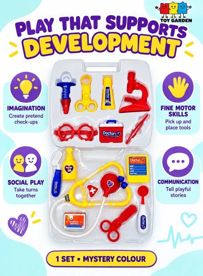 حديقة الألعاب عنوان تحسين محركات البحث (SEO) طقم أزياء وأدوات الطبيب للأطفال من TOY GARDEN - مجموعة طبية مكونة من 13 قطعة للعب التخيلي - زي تعليمي للأولاد والبنات - ألوان متنوعة - لعبة تعزز الخيال والتعلم - Image 3