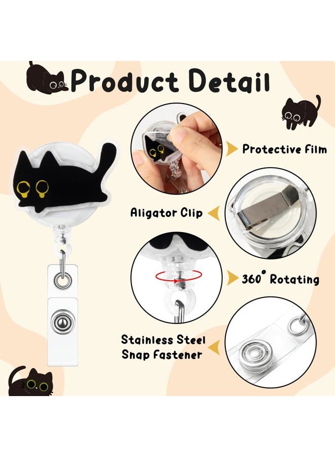 Eartim Cute Black Cat Funny Badge Reel - 9Pcs Lovely Animal Acrylic Retractable ID Badge with Metal Clip Name Tag Holder for Nurse Cat Lover Office Staff Student Birthday Gift Halloween Party Supplies - Image 3