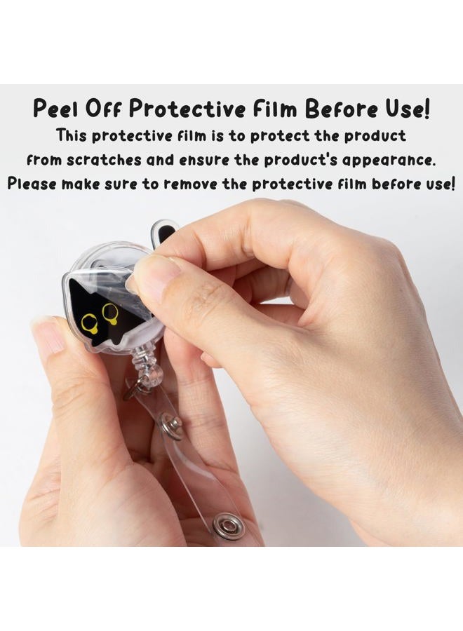 Eartim Cute Black Cat Funny Badge Reel - 9Pcs Lovely Animal Acrylic Retractable ID Badge with Metal Clip Name Tag Holder for Nurse Cat Lover Office Staff Student Birthday Gift Halloween Party Supplies - Image 2