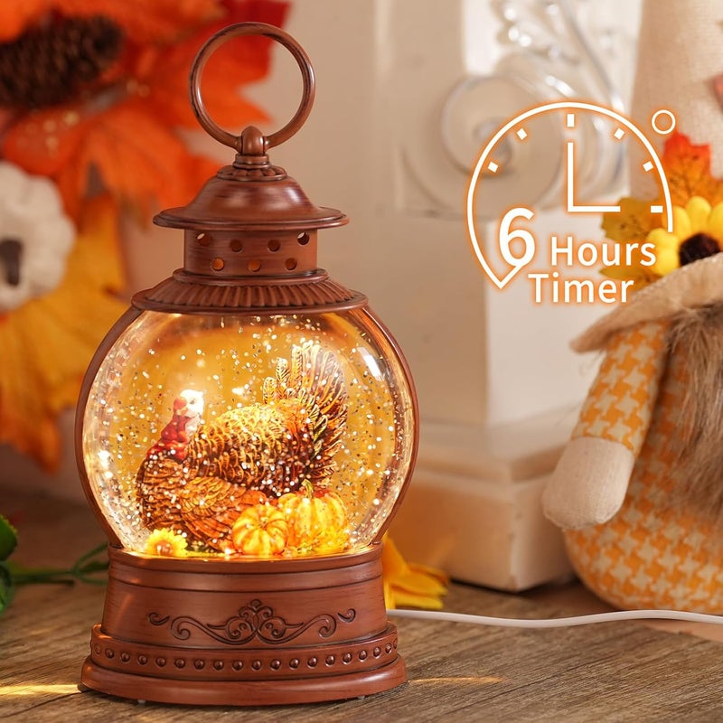 PestiLite Thanksgiving Decorations Snow Globe with Turkey Pumpkins Lighted Lantern with 6h Timer Autumn Thanksgiving Fall Tabletop Decor for Home - Image 3