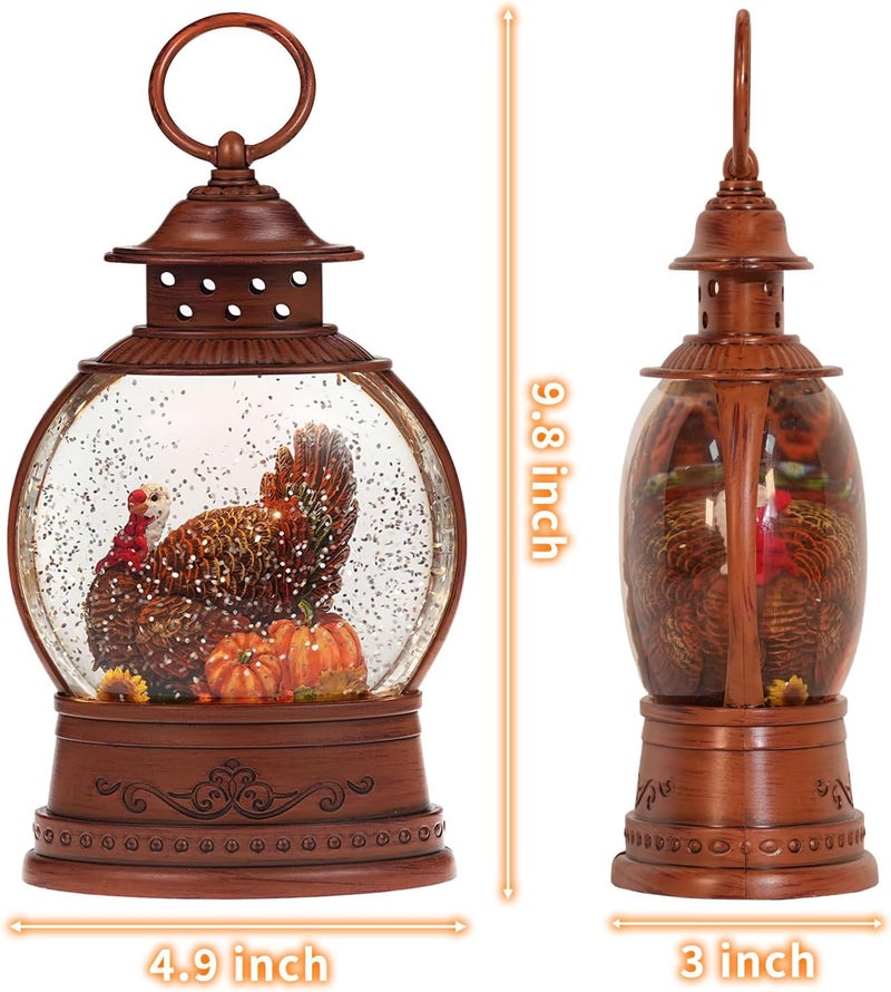 PestiLite Thanksgiving Decorations Snow Globe with Turkey Pumpkins Lighted Lantern with 6h Timer Autumn Thanksgiving Fall Tabletop Decor for Home - Image 4
