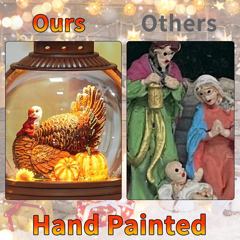 PestiLite Thanksgiving Decorations Snow Globe with Turkey Pumpkins Lighted Lantern with 6h Timer Autumn Thanksgiving Fall Tabletop Decor for Home - Image 5