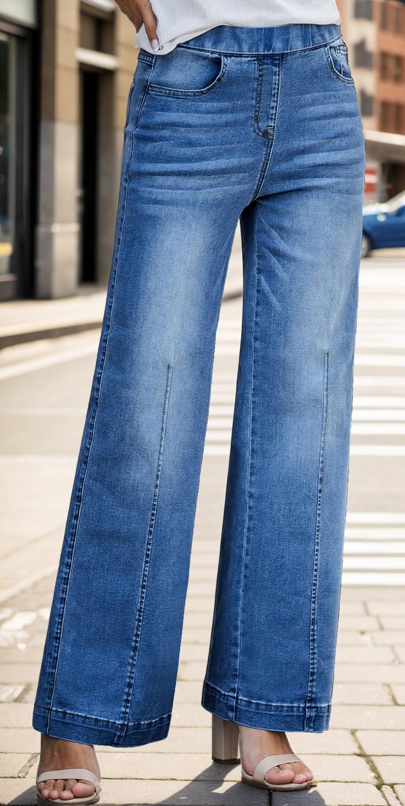 BestGirl Women's Wide Leg High Waist Baggy Jeans for Women Loose Boyfriends Jeans Denim Pants Y2K 90s D Blue - Image 3