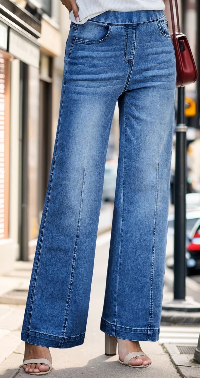 BestGirl Women's Wide Leg High Waist Baggy Jeans for Women Loose Boyfriends Jeans Denim Pants Y2K 90s D Blue - Image 4