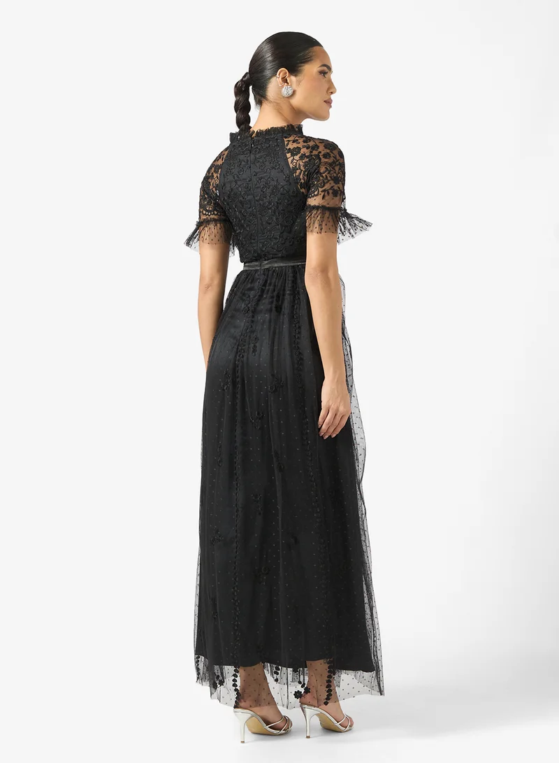 Frock and Frill Mesh Detailed Embellished Maxi Dress