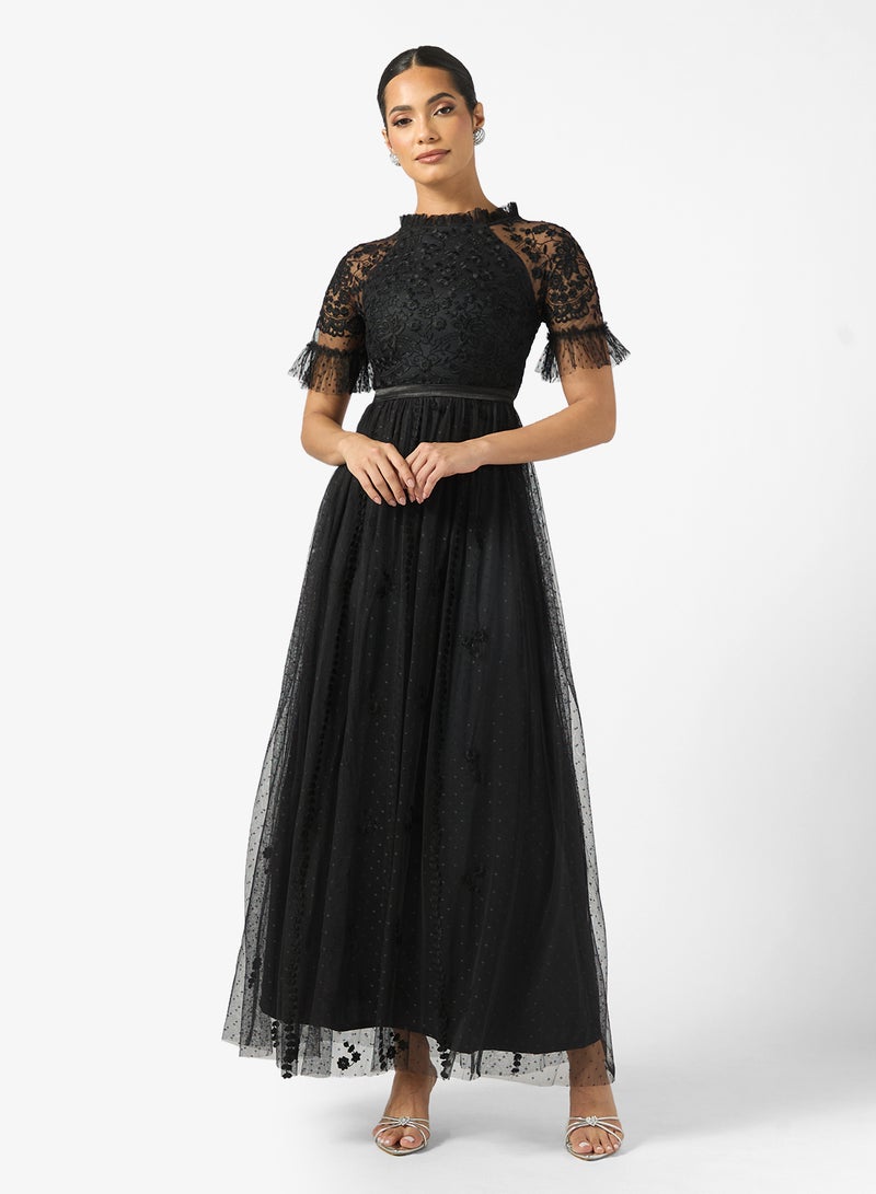 Frock and Frill Mesh Detailed Embellished Maxi Dress - Image 1