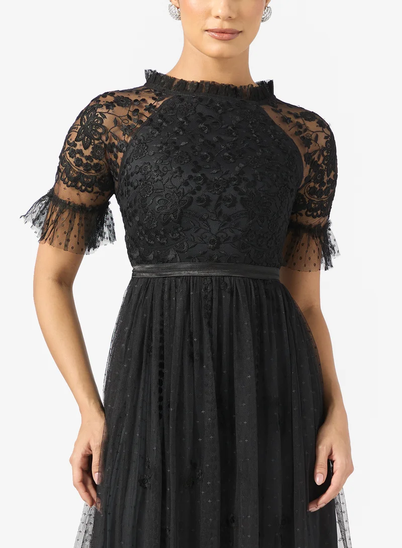 Frock and Frill Mesh Detailed Embellished Maxi Dress