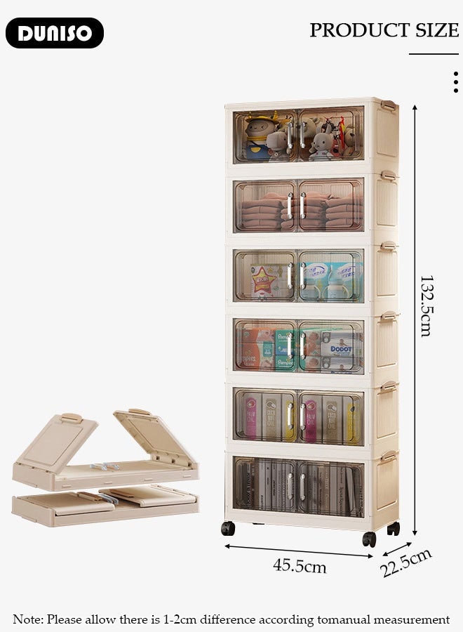DUNISO 6 Layer Collapsible Plastic Storage Bins,Stackable Plastic Storage Organizers With Lids, Stackable Plastic Storage Bins With Doors And Wheels, Ideal For Kitchen Living Rooms & Bedroom & Office - Image 2