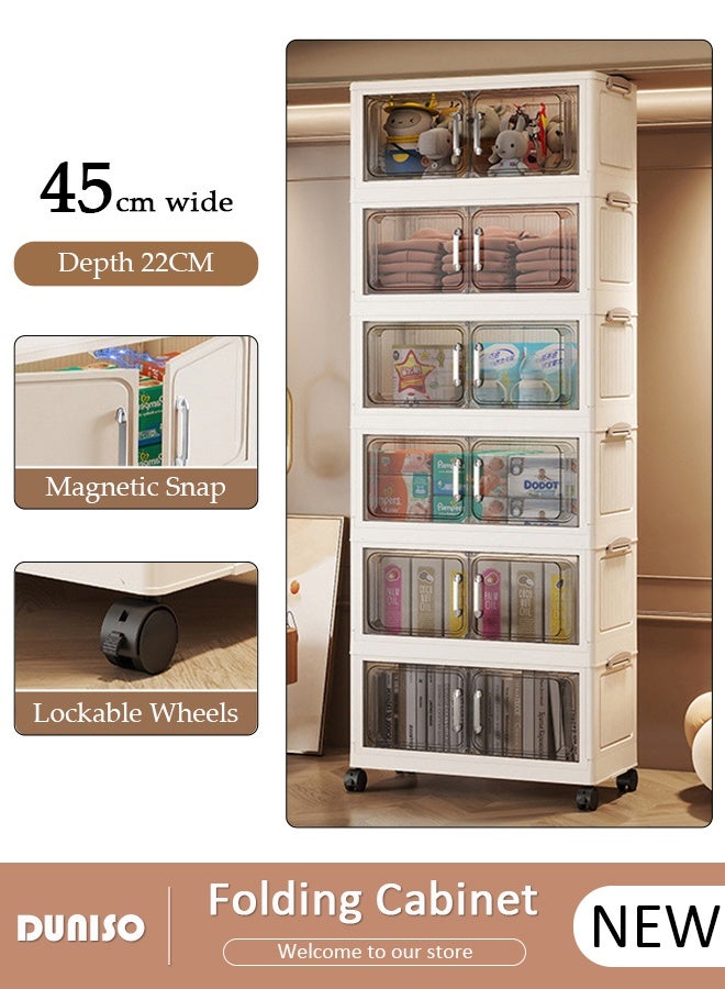 DUNISO 6 Layer Collapsible Plastic Storage Bins,Stackable Plastic Storage Organizers With Lids, Stackable Plastic Storage Bins With Doors And Wheels, Ideal For Kitchen Living Rooms & Bedroom & Office - Image 1