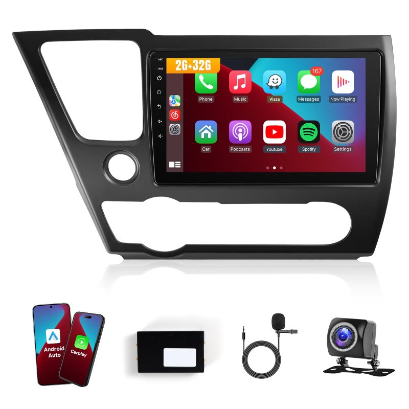 Leadfan Car Radio for Honda Civic 2013 2014 2015 2016 2017 with Wireless Carplay Android Auto, 9 Inch Touch Screen for Honda Civic Stereo, Blutooth FM GPS WiFi SWC EQ, 2G+32G - Image 1