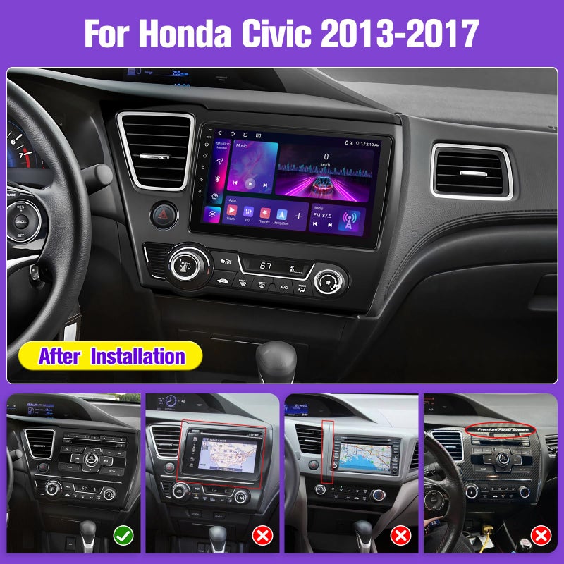 Leadfan Car Radio for Honda Civic 2013 2014 2015 2016 2017 with Wireless Carplay Android Auto, 9 Inch Touch Screen for Honda Civic Stereo, Blutooth FM GPS WiFi SWC EQ, 2G+32G - Image 2