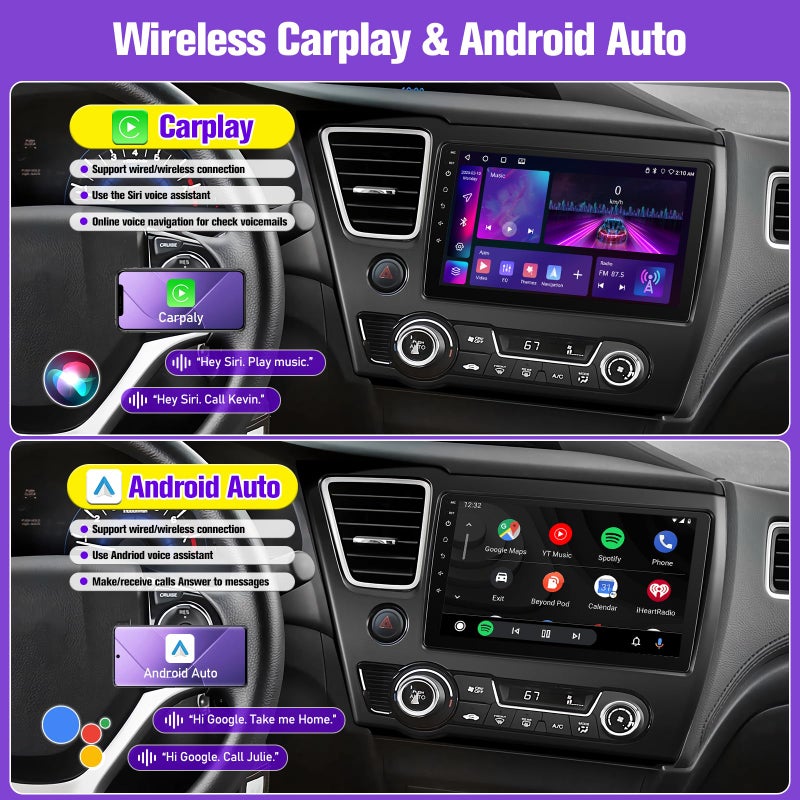 Leadfan Car Radio for Honda Civic 2013 2014 2015 2016 2017 with Wireless Carplay Android Auto, 9 Inch Touch Screen for Honda Civic Stereo, Blutooth FM GPS WiFi SWC EQ, 2G+32G - Image 3