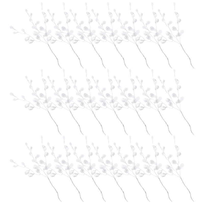 Kisangel Kisangel White Artificial Flowers 50Pcs Artificial Flower Stem with Crystal Acrylic Bead Drop Pearl Sticks Beaded String Bridal Bouquet Picks for Wedding Party Decoration Flower Sticks