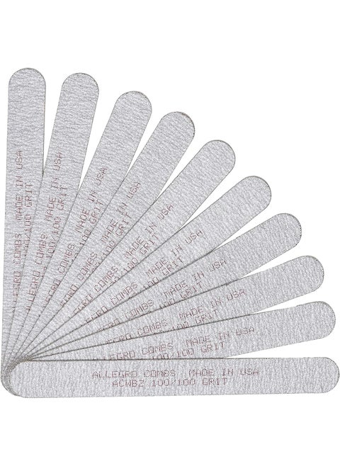 Allegro Combs 7 in. Nail Files Double Sided Wooden Emery Boards for Natural and Acrylic Grits 100,180, 120/240 USA. 10 Pcs. (100 Grit Zebra)