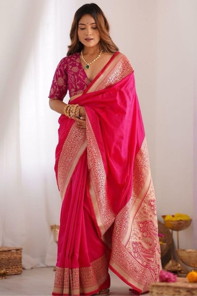 SGF11 Women's Kanjivaram Pure Soft Silk Saree With Unstitched Blouse Piece (Pink) - Image 2