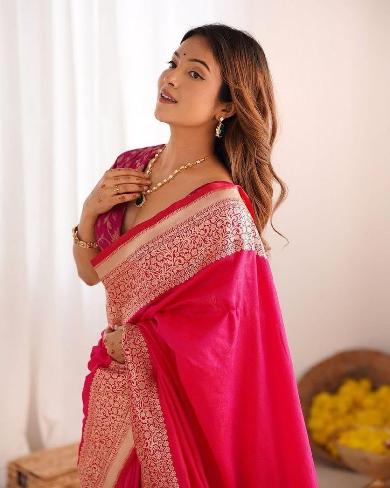 SGF11 Women's Kanjivaram Pure Soft Silk Saree With Unstitched Blouse Piece (Pink) - Image 3