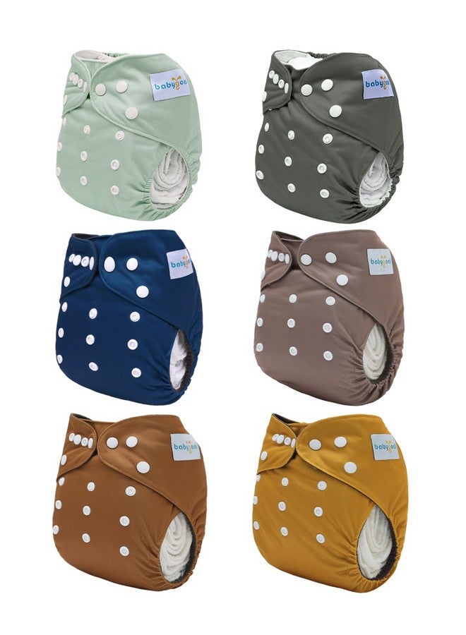 babygoal Reusable Charcoal Cloth Diapers with Double Gussets, 6 Pack Washable Baby Pocket Diapers with 6pcs Charcoal Inserts and Wet Dry Bag(Solid Color) - Image 2