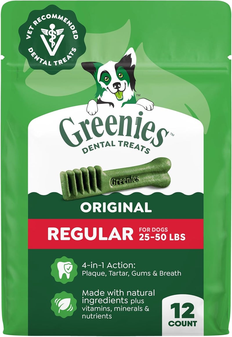 جرينيز GREENIES أوريجينال ريجولار طبيعي لرعاية أسنان الكلاب، عبوة 12 أونصة (12 قطعة) - Image 1