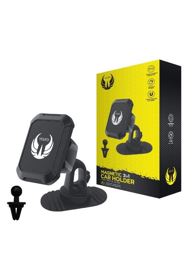 YOUFO 2-in-1 Magnetic Car Mount - Secure and Flexible Mount for All Cars; 360° Rotating Magnetic Car Mount - Compact, Strong, and Smart Design - Image 2
