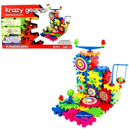 Krazy Gears Gear Building Toy Set - Interlocking Learning Blocks - Motorized Spinning Gears - 81 Piece Playground Edition - Image 2