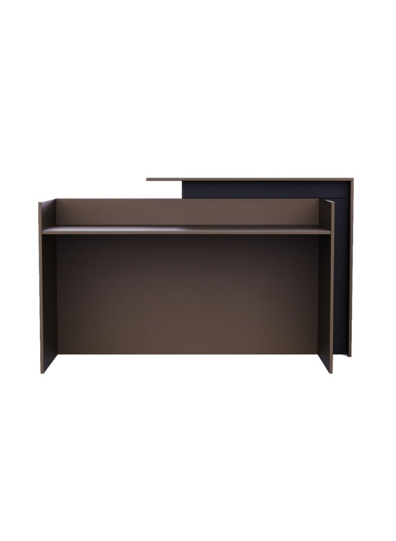 Karnak Legacy Modern Wooden Reception Desk Counter | Office Front Desk with Black Accent, Durable Finish & Spacious Workstation for Offices, Clinics, Hotels, Salons & Showrooms (Brown) - Image 3
