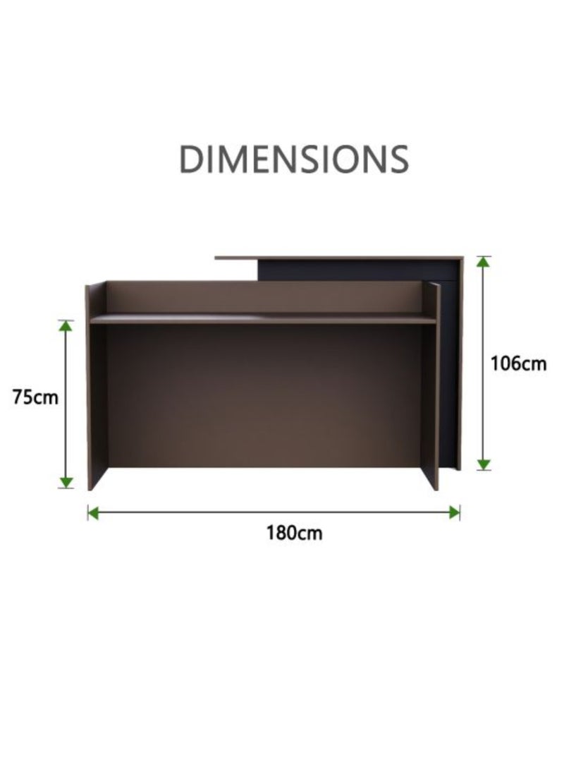 Karnak Legacy Modern Wooden Reception Desk Counter | Office Front Desk with Black Accent, Durable Finish & Spacious Workstation for Offices, Clinics, Hotels, Salons & Showrooms (Brown) - Image 4