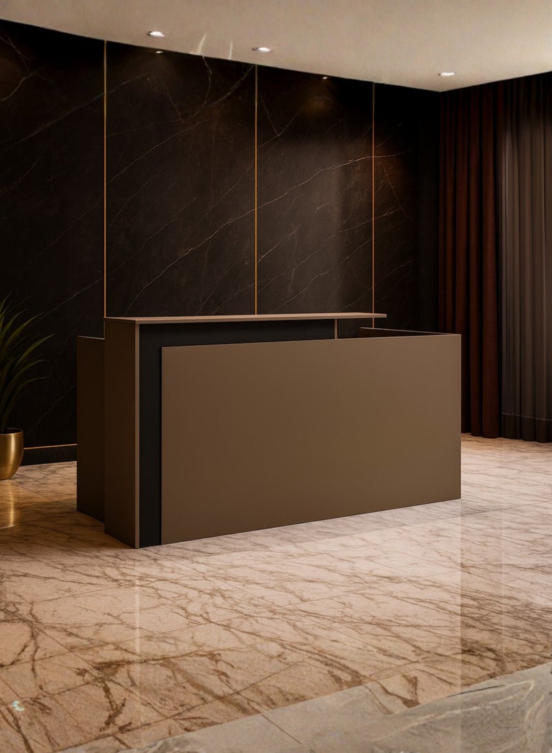 Karnak Legacy Modern Wooden Reception Desk Counter | Office Front Desk with Black Accent, Durable Finish & Spacious Workstation for Offices, Clinics, Hotels, Salons & Showrooms (Brown) - Image 5
