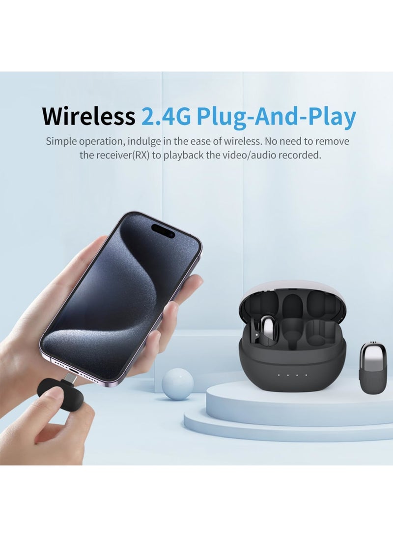 SOLARAE ميكروفون لافاليير لاسلكي، ميكروفون مصغر احترافي 2.4 جيجاهرتز لـ USB C، ميكروفون لاسلكي لتقليل الضوضاء، للبث المباشر على يوتيوب وتيك توك والفيديوهات والمقابلات، أسود - Image 3