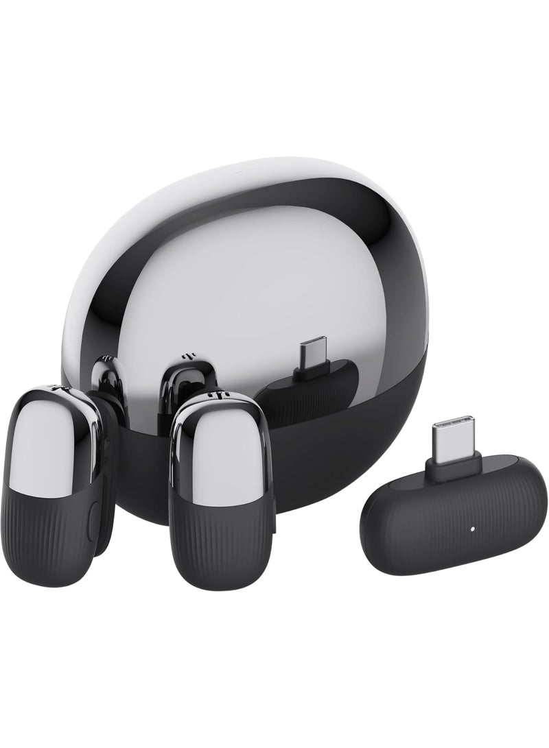 SOLARAE ميكروفون لافاليير لاسلكي، ميكروفون مصغر احترافي 2.4 جيجاهرتز لـ USB C، ميكروفون لاسلكي لتقليل الضوضاء، للبث المباشر على يوتيوب وتيك توك والفيديوهات والمقابلات، أسود - Image 1